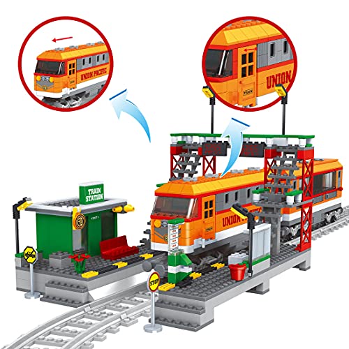 PROTOY Tren de ingeniería con rieles, 928 piezas, CN5700 City, tren de mercancías ferroviario, bloques de construcción flotantes, juguete de construcción compatible con la técnica Lego