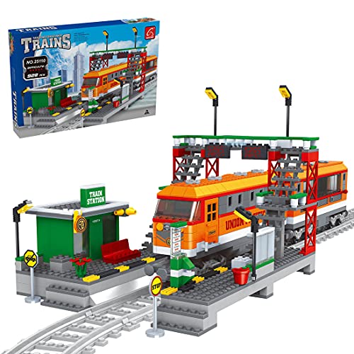 PROTOY Tren de ingeniería con rieles, 928 piezas, CN5700 City, tren de mercancías ferroviario, bloques de construcción flotantes, juguete de construcción compatible con la técnica Lego