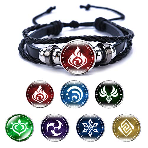 Pulsera Periférica Danimación Unisex Genshin Impact Elemento de Juego Badge Impresión Pulsera con 6 Reemplazo Estudiantes Adultos Fan De Juegos Cosplay Pulsera Regalo Regalo