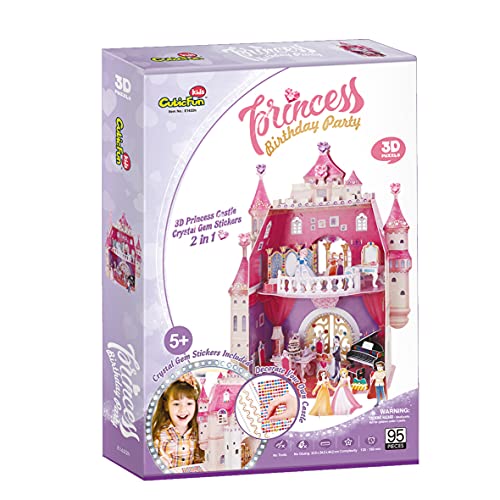 Puzzle 3D Princess Birthday Party - Casa De Muñecas para Niñas Infantil, Puzzles 3D Casas De Muñecas para Niñas, 95 Piezas, 524 Pegatinas de Cristal, 5 Años O Más