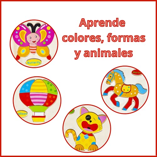 Puzzles de Madera Juguetes Educativos para niños de 2, 3, 4 años. Rompecabezas 3D de Madera Juguetes Montessori para Niños y Niñas. Aprendizaje y Diversión Garantizados