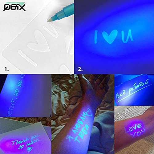 QBIX Juego de bolígrafos secretos - Juego ideal con 9 bolígrafos espía y 5 plantillas con luz UV - Escritura invisible para detectives y espías - Perfecto para niños - Bolígrafos UV invisibles