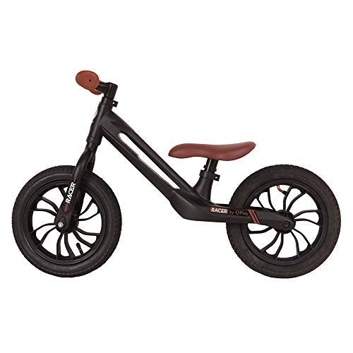 QPLAY - Bicicleta sin Pedales Tech Balance Bike Racer Negra - Asiento Ajustable en 4 Alturas y Acolchado - Ideal para niños de 2 a 4 años (máximo 30 Kg)