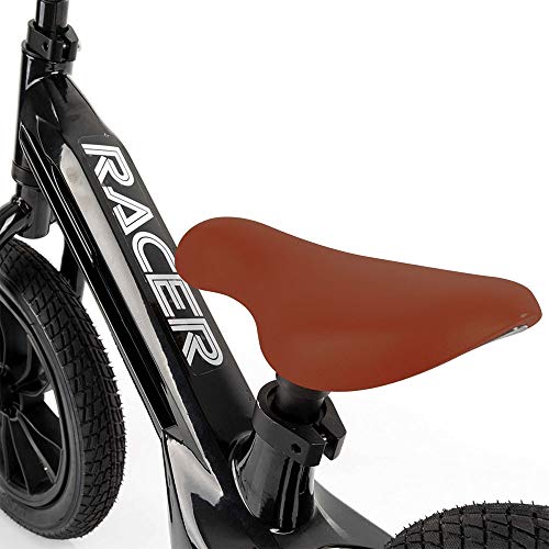 QPLAY - Bicicleta sin Pedales Tech Balance Bike Racer Negra - Asiento Ajustable en 4 Alturas y Acolchado - Ideal para niños de 2 a 4 años (máximo 30 Kg)