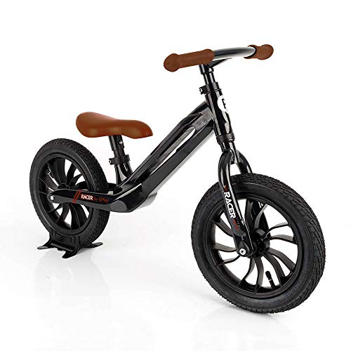 QPLAY - Bicicleta sin Pedales Tech Balance Bike Racer Negra - Asiento Ajustable en 4 Alturas y Acolchado - Ideal para niños de 2 a 4 años (máximo 30 Kg)