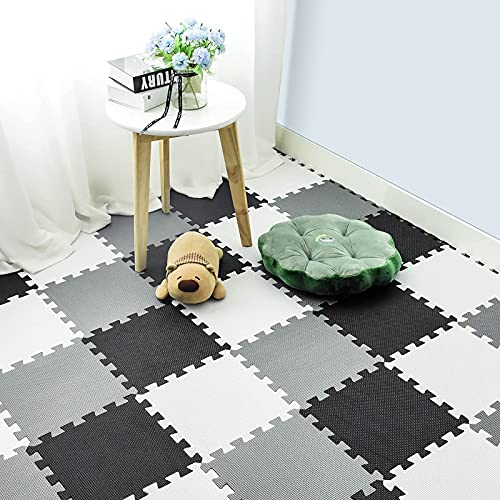 qqpp Alfombra Puzzle para Niños Bebe Infantil - Suelo de Goma EVA Suave. 18 Piezas (30 * 30 * 1cm), Blanco,Negro,Gris. QQC-ADLb18N