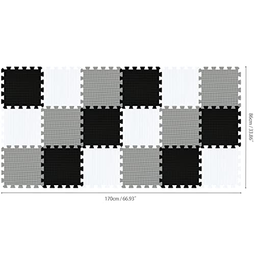 qqpp Alfombra Puzzle para Niños Bebe Infantil - Suelo de Goma EVA Suave. 18 Piezas (30 * 30 * 1cm), Blanco,Negro,Gris. QQC-ADLb18N