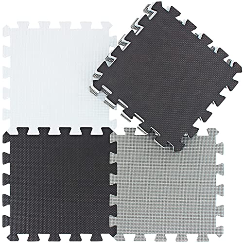 qqpp Alfombra Puzzle para Niños Bebe Infantil - Suelo de Goma EVA Suave. 18 Piezas (30 * 30 * 1cm), Blanco,Negro,Gris. QQC-ADLb18N