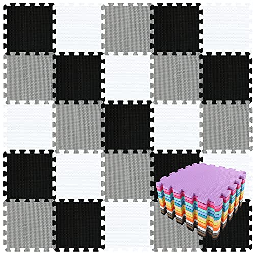 qqpp Alfombra Puzzle para Niños Bebe Infantil - Suelo de Goma EVA Suave. 18 Piezas (30 * 30 * 1cm), Blanco,Negro,Gris. QQC-ADLb18N