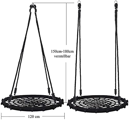 Queta Columpio de Plato Nido Columpio de Nido Amplia con Anillo de Hierro Columpio Redondo para árboles con Correa de Colgar para niños y Adultos (120 cm, Negro)