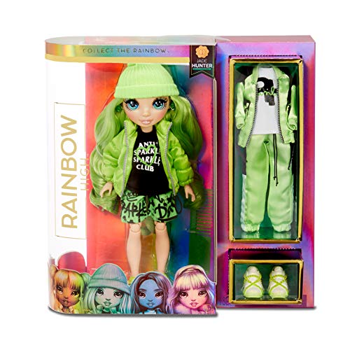 Rainbow High Muñeca de Moda - Jade Hunter Muñeca en Verde con Conjuntos Elegantes, Accesorios y Soporte para Muñeca, Rainbow High Serie 1, Regalo Óptimo para Niñas a Partir de 6 Años