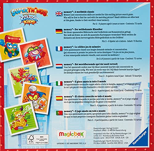 Ranvensburger, memory SuperThings, Juego de Mesa, Juego Memory, 72 tarjetas, Edad recomendada 4+, Memory Juego Niños