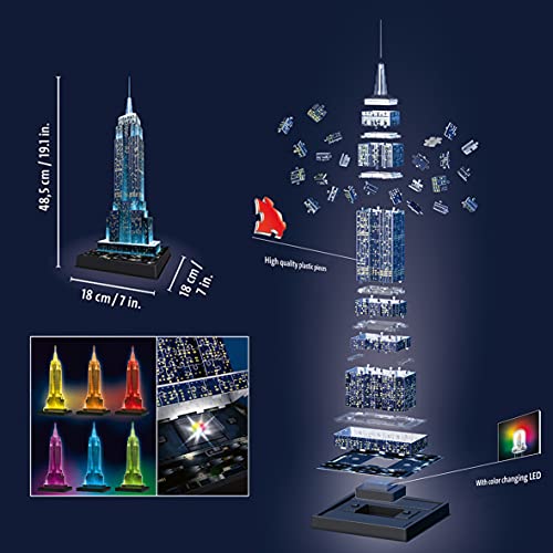 Ravensburger 12566 1- Puzzle 3D Building: Empire State Building Night Edition, Multicolor