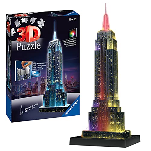 Ravensburger 12566 1- Puzzle 3D Building: Empire State Building Night Edition, Multicolor