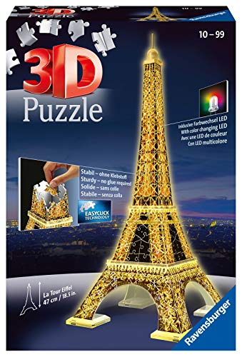 Ravensburger 125791, Puzzle 3D, Puzzle 3D Tour Eiffel Night, Edición Nocturna, 226 Piezas, Edad Recomendada 12+