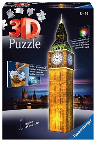 Ravensburger 125883, Puzzle 3D, Big Ben, Edición Nocturna, 216 Piezas, Edad Recomendada 8+, Puzzle Londres