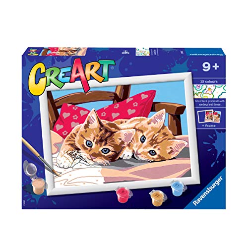 Ravensburger CreArt Gatitos en la almohada, Kit de Pintura, Pintar por Números, Juego Creativo para Niños y Niñas, Edad Recomendada 9+