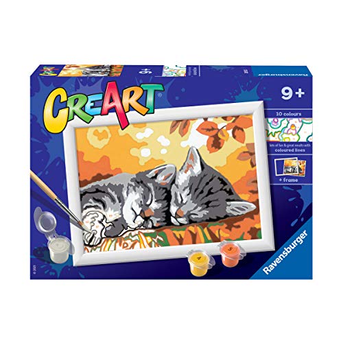 Ravensburger CreArt Gatitos en Otoño, Kit de Pintura, Pintar por Números, Juego Creativo para Niños y Niñas, Edad Recomendada 7+