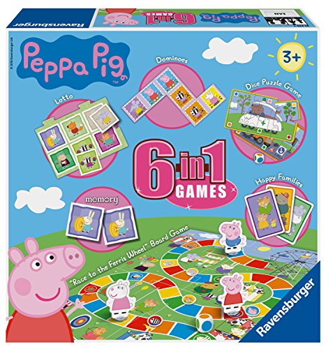 Ravensburger Peppa Pig - Compendio de Juegos 6 en 1 para niños y familias de 3 años en adelante, Bingo, dominó, Serpientes y escaleras, Damas, Cartas de Juego y Juego de Memoria