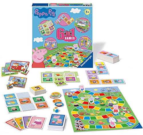 Ravensburger Peppa Pig - Compendio de Juegos 6 en 1 para niños y familias de 3 años en adelante, Bingo, dominó, Serpientes y escaleras, Damas, Cartas de Juego y Juego de Memoria