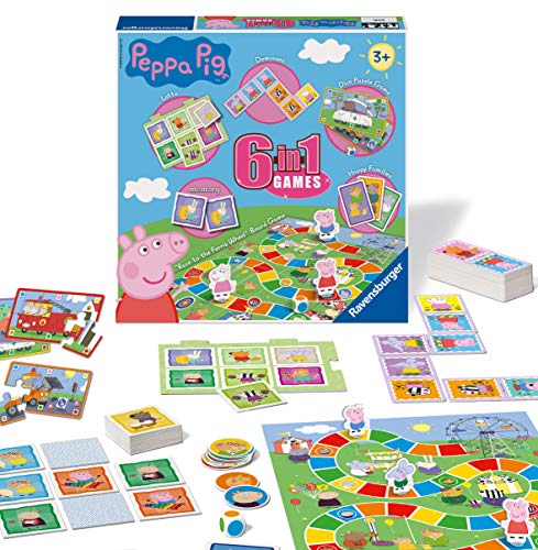 Ravensburger Peppa Pig - Compendio de Juegos 6 en 1 para niños y familias de 3 años en adelante, Bingo, dominó, Serpientes y escaleras, Damas, Cartas de Juego y Juego de Memoria