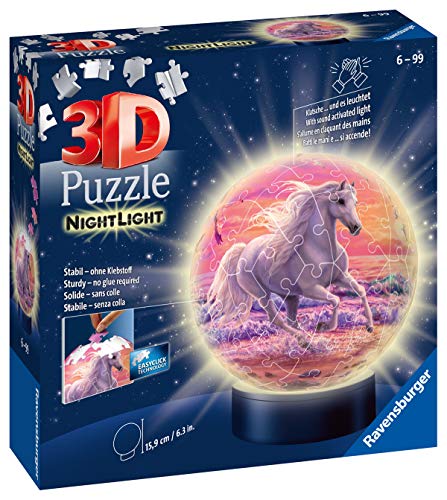 Ravensburger Puzzle 3d 11843 Caballos en la playa, luz nocturna , color, modelo surtido