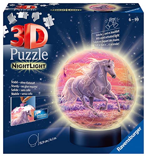 Ravensburger Puzzle 3d 11843 Caballos en la playa, luz nocturna , color, modelo surtido