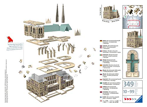 Ravensburger- Puzzle 3D 324 pièces Notre-Dame de Paris, Color néant, 34,2x16,4x25,8cm (12523)