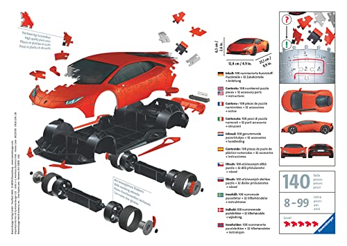 Ravensburger Puzzle 3D, Lamborghini Huracán EVO, 108 Piezas, Edad Recomendada 8+, Puzzle 3D Ravensburger