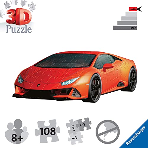 Ravensburger Puzzle 3D, Lamborghini Huracán EVO, 108 Piezas, Edad Recomendada 8+, Puzzle 3D Ravensburger