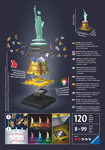 Ravensburger - Puzzle Building 3D Night Edition: Estatua de la Libertad (12596) , color, modelo surtido