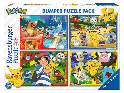 Ravensburger Puzzle, Pokémon, 4x100 Piezas Bumper Pack, Edad Recomendada 5+, Rompecabezas Ravensburger