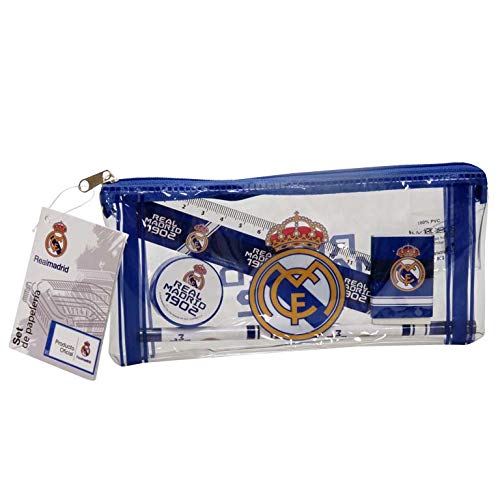 Real Madrid Portatodo con Material Escolar Estuches portaflautas, Unisex niños, Blanco, Estándar