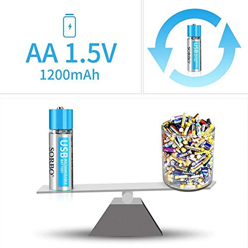 REFURBISHHOUSE Las Baterías USB Recargables AA de Litio - Móvil de Ion de Litio - 1,5 V / 1200Mah (4-Pack) - No Ni-Mh/Ni-CD/Pilas Alcalinas - Eco Friendly Reciclables - Sin Efecto Memoria