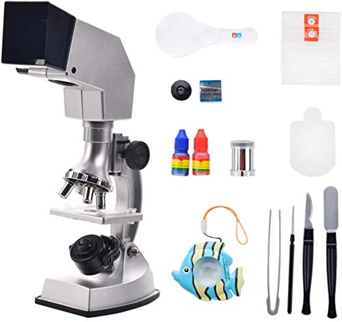 Regalos para niños Juego de microscopios para niños Microscopio de estudiante LED de National Geographic - Kit de ciencia Lente de vidrio óptico 10X-25X ¡Y más! (Plata) Regalos de juguetes educativos