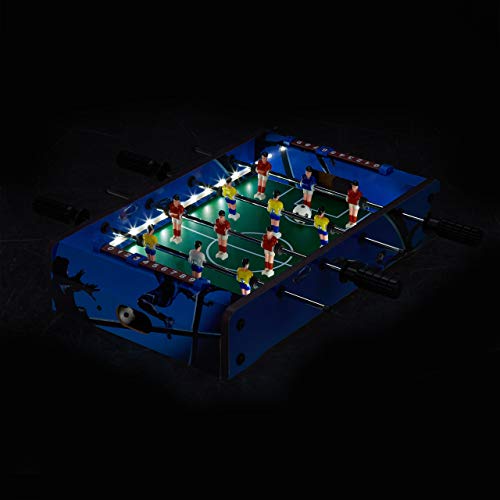 Relaxdays Futbolín de Mesa, con luz led, Mini Juego para Niños y Adultos, 4 Barras y 2 Pelotas, DM-Plástico, Azul, Color (10024099)