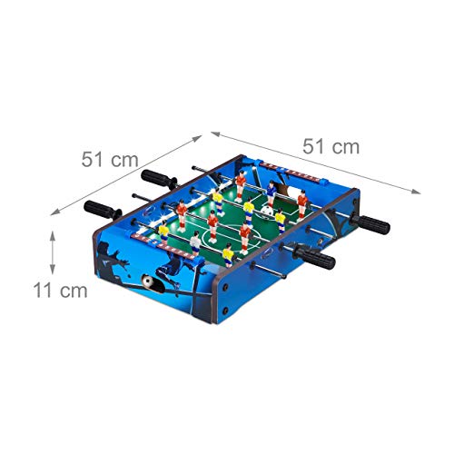 Relaxdays Futbolín de Mesa, con luz led, Mini Juego para Niños y Adultos, 4 Barras y 2 Pelotas, DM-Plástico, Azul, Color (10024099)