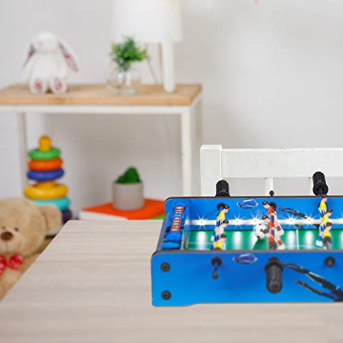 Relaxdays Futbolín de Mesa, con luz led, Mini Juego para Niños y Adultos, 4 Barras y 2 Pelotas, DM-Plástico, Azul, Color (10024099)