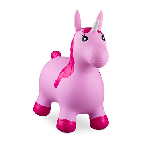 Relaxdays- Saltador Hinchable Unicornio para Niños hasta 50 Kg sin BPA, Plástico, Color rosa, 52 x 26 x 62 cm (10024989_52) , color/modelo surtido