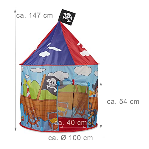 Relaxdays Tienda Pirata Grande con Bandera, Casa Juguete Niños, Más de 3 Años, Poliéster, 130 x 100 cm, Rojo-Azul, color (10022458)