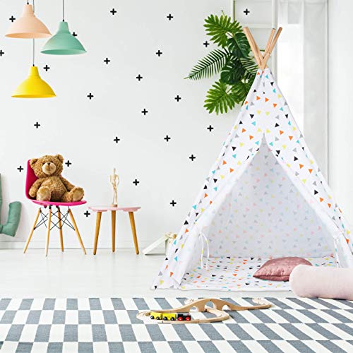 Relaxdays Tipi Infantil, Tienda Campaña, Casita para Niños con Bolsa, Lino-Madera, 160 x 115 x 115 cm, Blanco-Multicolor