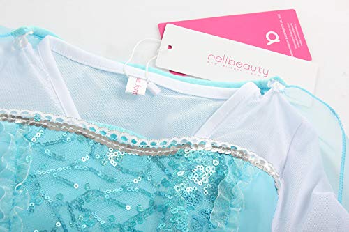 ReliBeauty Disfraz de niña Disfraz de Copo de Nieve de Lentejuelas Plisadas de Manga Larga Frozen Princess Elsa,con accessori (3-4)