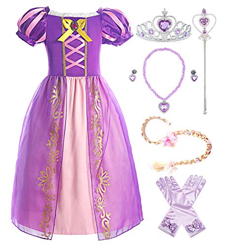 ReliBeauty Las niñas Visten Traje de Princesa con Mangas hinchadas,con Accesorios (10) 140