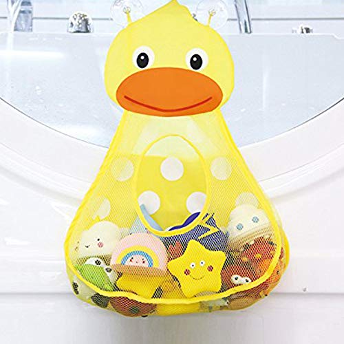 RETTI Organizador de juguetes para el baño, para guardar juguetes para niños pequeños, bolsa de almacenamiento para juguetes de baño, secado rápido, con 2 ventosas fuertes, pato