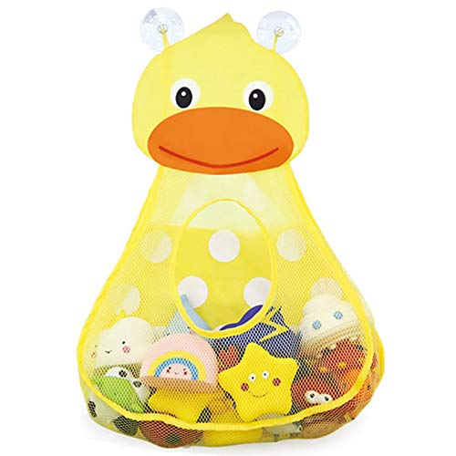 RETTI Organizador de juguetes para el baño, para guardar juguetes para niños pequeños, bolsa de almacenamiento para juguetes de baño, secado rápido, con 2 ventosas fuertes, pato