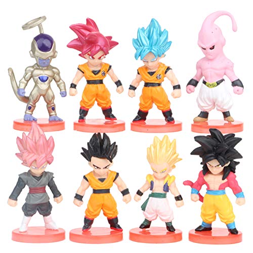 REYOKG Dragon Ball Cake Topper Pastel Decoración Suministros 8Pcs Goku Figures Toy Dragon Ball Juguetes Muñeca Hecha a Mano Muñeca Decoración para niños Animales Juguetes Set