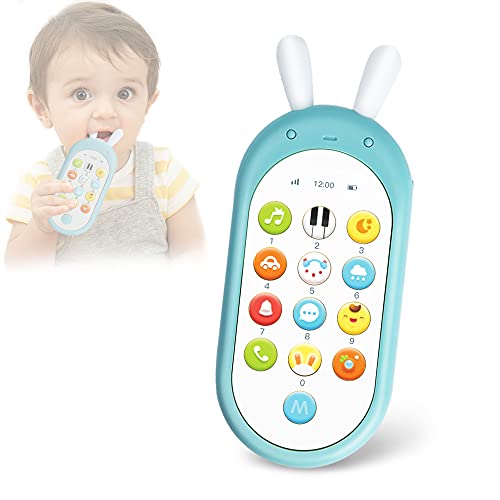 Richgv Movil Bebe, Telefono Juguete, Mando a Distancia Conejo, Teléfono para niños con Luces de Flash, Sonidos y Canciones(Azul)