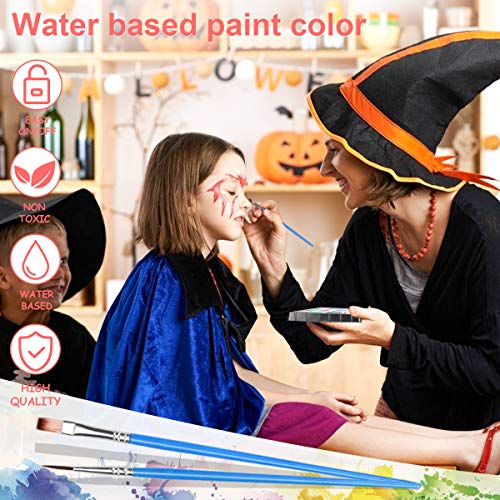 RIOGOO Kit de Pintura Facial para niños, Pinturas Grandes a Base de Agua, 16 Pinturas Grandes a Base de Agua, 24 Plantillas, 2 Brillos, Kit de Maquillaje de Halloween