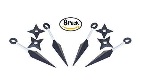 Riviax - Kunai y Shuriken Naruto [8 Pcs] Accesorio de Juguete Disfraz Ninja Shinobi, Cosplay Anime Japonés Boruto, Chuchillo Grande 25 cm y Estrella de Plástico, Armas Regalo Cumpleaños Niño y Adulto