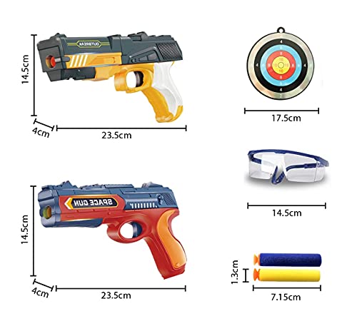 Riviax - Pistolas de Juguete para Niños con Dardos de Espuma, 2 Blaster Espacial + 60 Balas/Flechas + 2 Gafas Protección y 1 Objetivo de Disparo o Tiro, Regalo Cumpleaños y Fiestas Niño/a de 3-12 Años